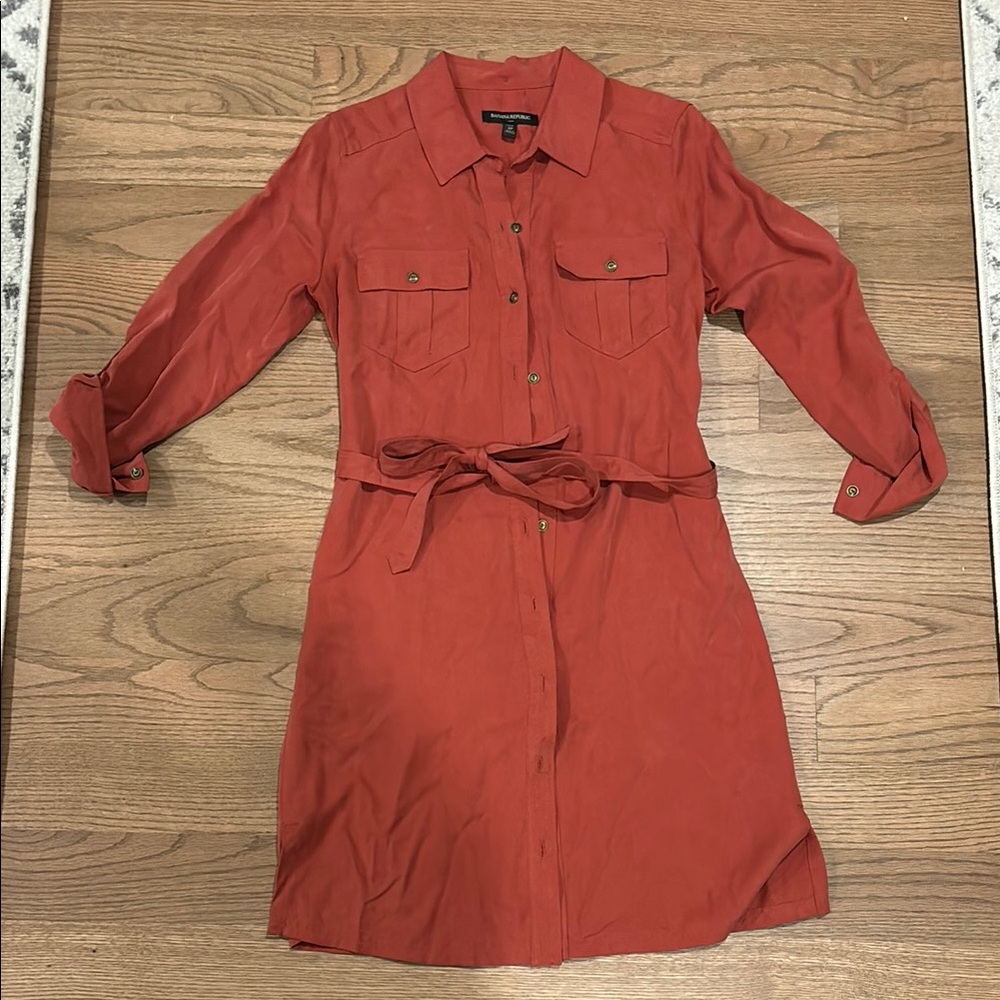 Banana Republic Women's Rust Shirt Dress with Tie Belt